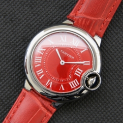CARTIER バロンブルー 赤文字盤 316Fステンレス