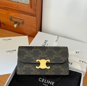 CELINE トリオンフ フラップウォレット カーフレザー レディース 13×8×1cm