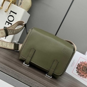 LOEWE ミリタリー メッセンジャーバッグ レザー×ジャカード メンズ 24.5×18×10.5cm