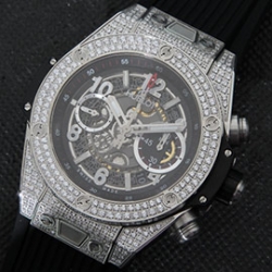 HUBLOT ビッグバン 411.CI.1190.LR.ABO14 ブルー文字盤 ダイヤモンド付き