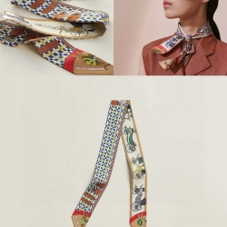 エルメス 新式馬車ツイリー小スカーフ。100％シルク 5 x 86cm