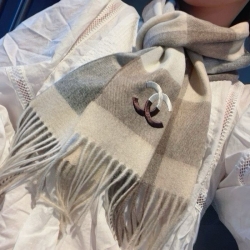 シャネル 100％プレミアムカシミヤ水波模様スカーフ 30x180cm