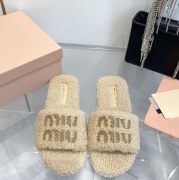 【MIUMIU】2026新色ウールスリッポンファースリッパレディース