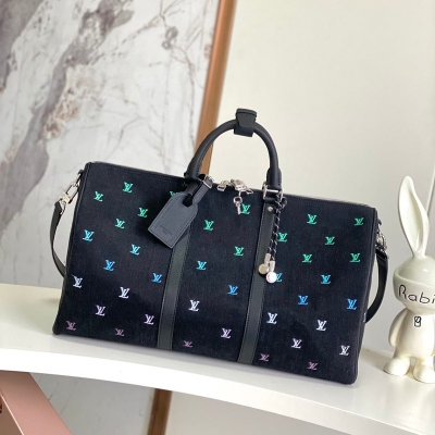 LOUIS VUITTON キープオール バンドリエール 50 LVブロゾン デニム トラベルバッグ メンズ 50×29×23cm
