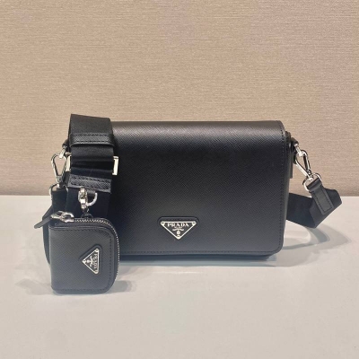 PRADA ショルダーバッグ サフィアーノレザー メンズ 22×14.5×5cm