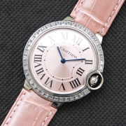 CARTIER バロンブルー ミディアム ライトピンク サファイヤクリスタル 全面ダイヤ 動作良好