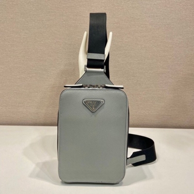 PRADA ウエストバッグ クロスグレインレザー メンズ 14×20×5cm