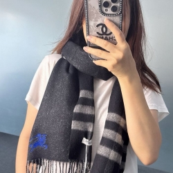 バーバリー 両面チェック金属糸カシミヤスカーフ 30x168