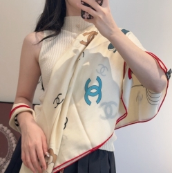 シャネル クラシックカメリアシルクベロアスカーフ 140x140cm