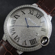 CARTIER バロンブルー 全面ダイヤモンド 革ベルト 店頭販売