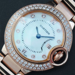 CARTIER バロンブルー クォーツ搭載 バケットダイヤ 白ダイヤル ピンクゴールド 人気新作