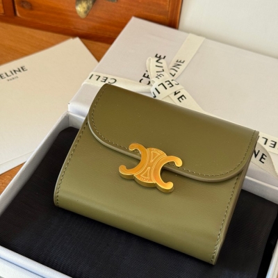 CELINE トリオンフ ショートウォレット カーフレザー レディース 10.5×8.5×4cm