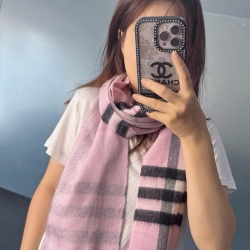 バーバリー 両面チェック金属糸カシミヤスカーフ 30x168