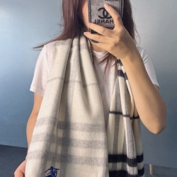 バーバリー 両面チェック金属糸カシミヤスカーフ 30x168