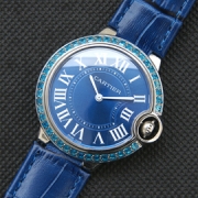 CARTIER バロンブルー ミディアム ブルーダイヤル サファイヤクリスタル 全面ダイヤ 工場直営