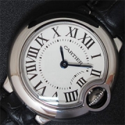 CARTIER バロンブルー クォーツ搭載 ホワイト サファイヤクリスタル 黒革ベルト 優良配送