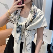 シャネル 新作 クラシックカメリアシルクベロアスカーフ 140x140cm