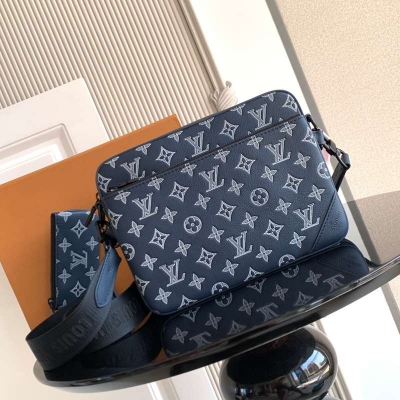 LOUIS VUITTON トリオ メッセンジャーバッグ モノグラムシャドウ カーフレザー メンズ 25×18.5×7cm