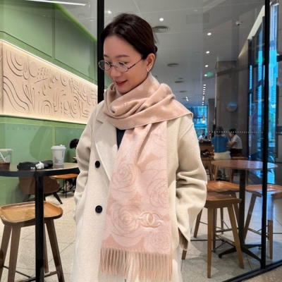 シャネル 100％プレミアムカシミヤ水波模様スカーフ 30x180cm