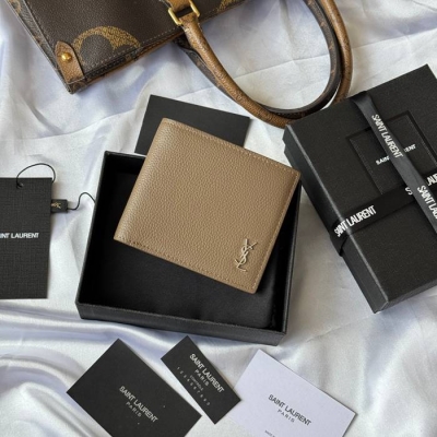 YSL 二つ折り財布 カーフレザー メンズ 11×9.5×2.5cm