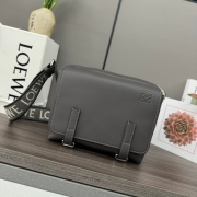 LOEWE ミリタリー メッセンジャーバッグ レザー×ジャカード メンズ 24.5×18×10.5cm