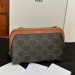 CELINE ミニチェーンウォレット トリオンフ キャンバス レディース 16×11cm