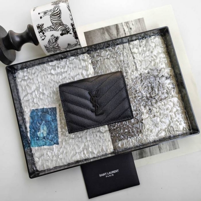 YSL 二つ折り財布 カーフレザー メンズ 11×9.5×2.5cm