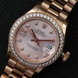 ROLEX 279135 デイトジャスト ピンクゴールド ベゼル全面ダイヤ リピーター