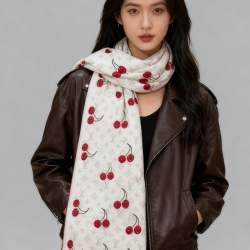 ルイ ヴィトン LV×TMモノグラムチェリー 両面シルクベロア同色スカーフ 60x180cm