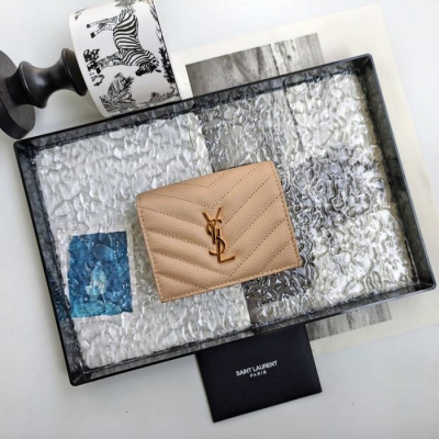 YSL 二つ折り財布 カーフレザー メンズ 11×9.5×2.5cm