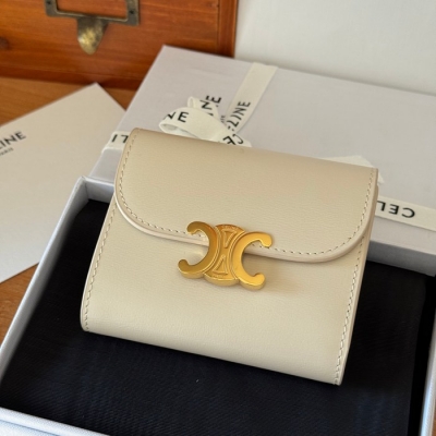 CELINE トリオンフ ショートウォレット カーフレザー レディース 10.5×8.5×4cm