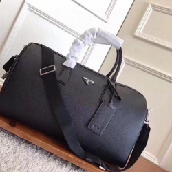 PRADA トラベルバッグ クロスグレインレザー メンズ 45.5×25×17cm