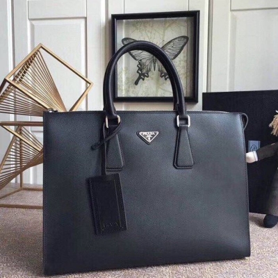 PRADA トートバッグ クロスグレインレザー メンズ 38×29×6cm