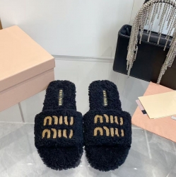 【MIUMIU】2026新色ウールスリッポンファースリッパレディース