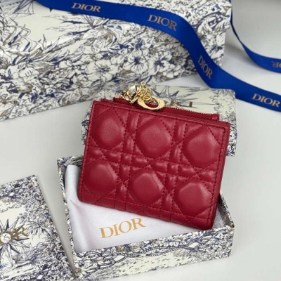DIOR カロ ダリア ウォレット ラムスキン レディース 11.5×9×2cm