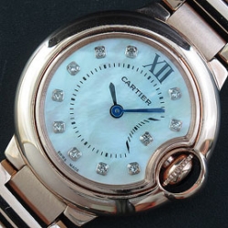 CARTIER バロンブルー クォーツ搭載 スカイブルー文字盤 ピンクゴールド 短納期