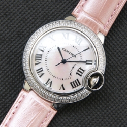 CARTIER バロンブルー ホワイト文字盤 ライトピンク革ベルト 国内最高級
