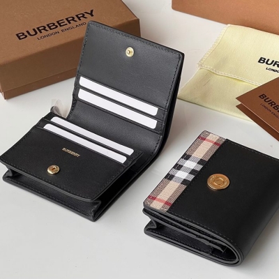 BURBERRY ヴィンテージチェック 折りたたみ財布 カーフレザー メンズ 10×8.5×3.5cm