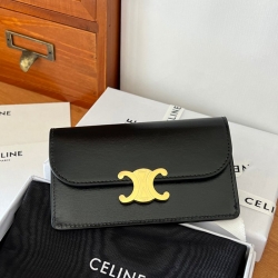 CELINE トリオンフ フラップウォレット カーフレザー レディース 13×8×1cm