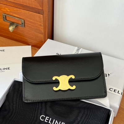 CELINE トリオンフ フラップウォレット カーフレザー レディース 13×8×1cm