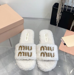 【MIUMIU】2026新色ウールスリッポンファースリッパレディース