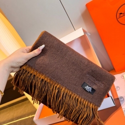 エルメス 両面ラムカシミヤスカーフ 30x180cm