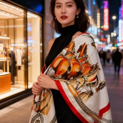 エルメス 新入荷。ベロア両面同色140ストール。馬具モチーフ。手巻き裾。70％カシミヤ30％シルク 135 135cm