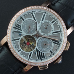 CARTIER ロトンド ドゥ Asian 21600振動 自動巻き グレー文字盤 カレンダー 硬質クリスタル 動作良好