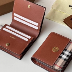 BURBERRY ヴィンテージチェック 折りたたみ財布 カーフレザー メンズ 10×8.5×3.5cm