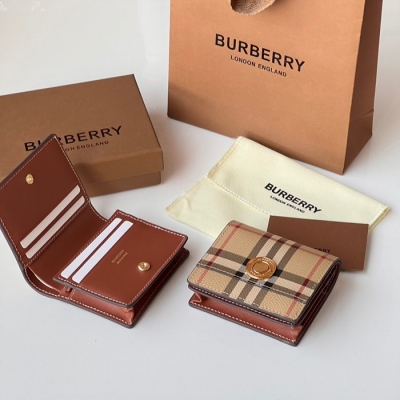 BURBERRY ヴィンテージチェック 折りたたみ財布 カーフレザー メンズ 10×8.5×3.5cm