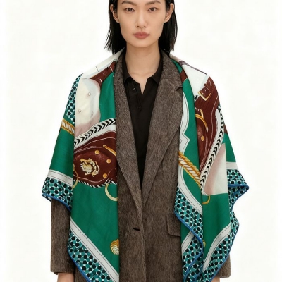 エルメス 140プレミアムシルクカシミヤ両面同色ストール。70％カシミヤ30％シルク 140x140cm