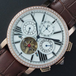 CARTIER ロトンド ドゥ Asian 自動巻き ホワイト デイト ブラウン革ベルト 迅速対応