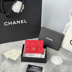 CHANEL 三つ折りカードケース カーフレザー レディース 10.5×7.5×3cm
