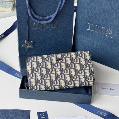 DIOR ジッピーウォレット ジャカード メンズ 19.8×11×2.5cm